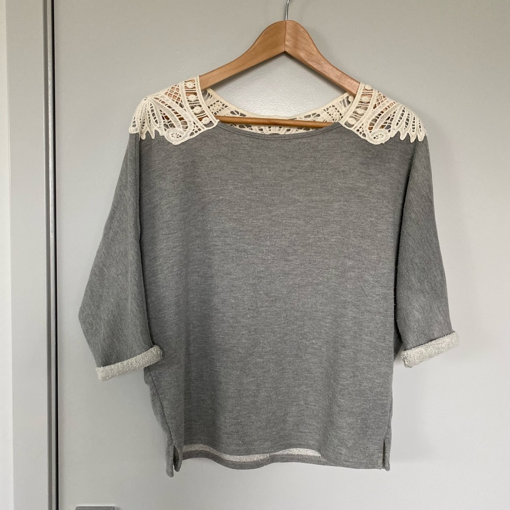 Gray Sweater with Lace Detail